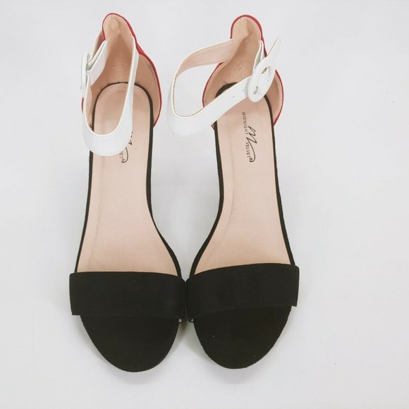 Midnight Velvet Womens Tri Colored Sandals Pumps Buckle Black Red White 10M New - Picture 4 of 11